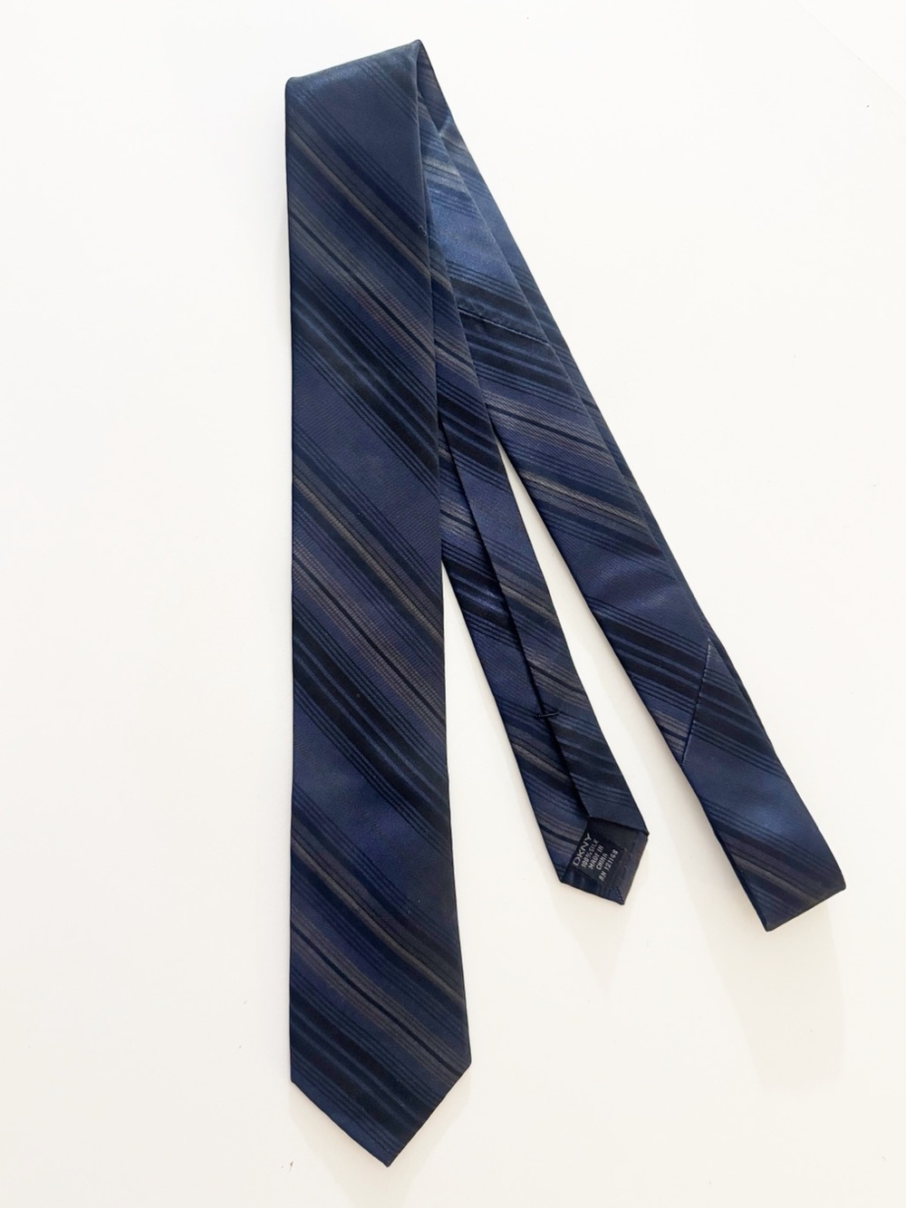 DKNY Slim Silk Navy Stripe Tie
